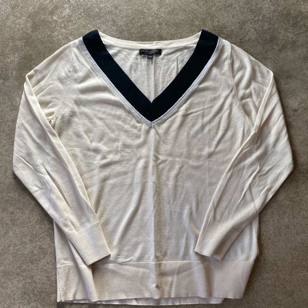 Banana Republic Silk Cashmere Sweater with Black V-Neck